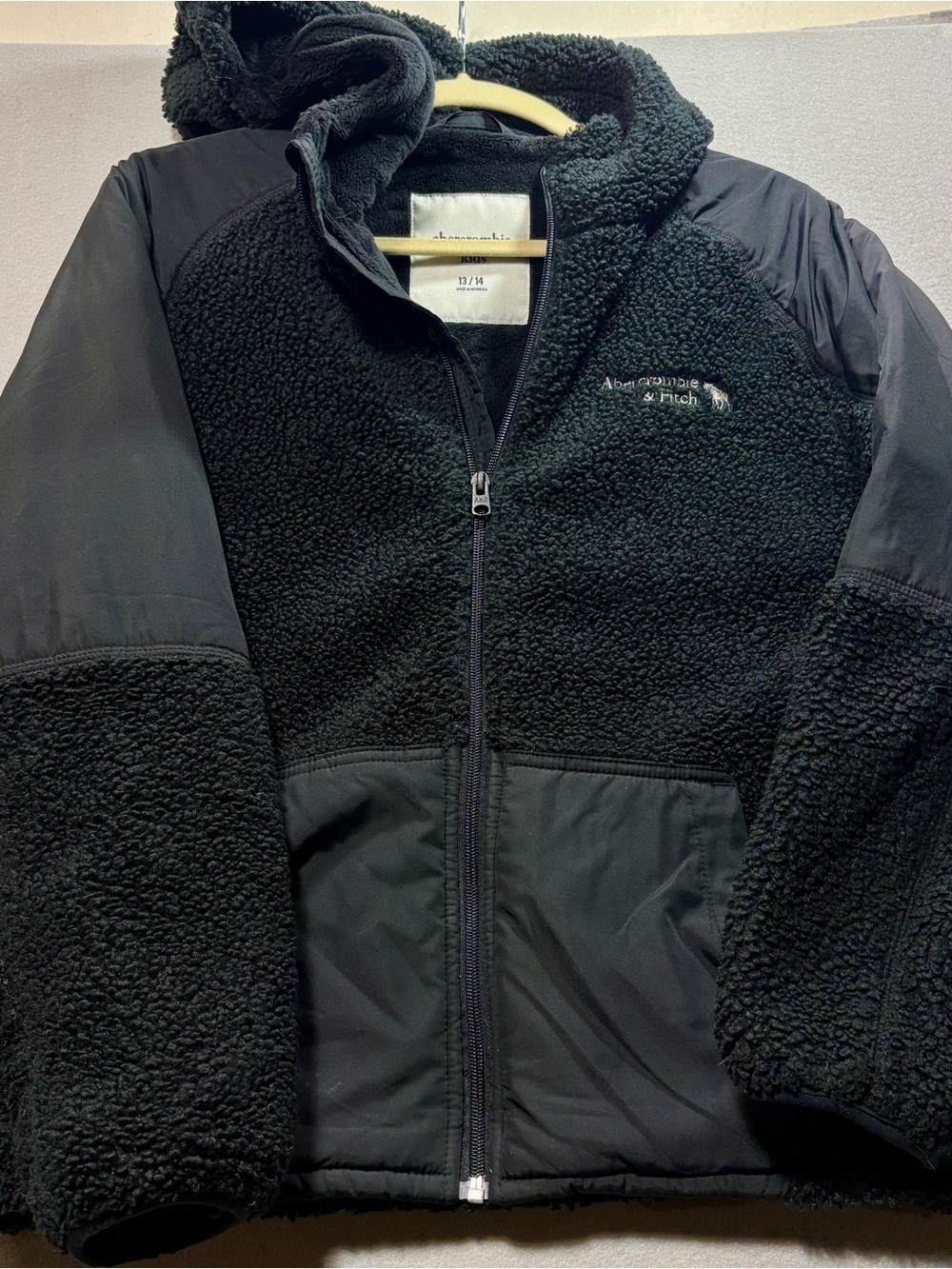 abercrombie kids Black Sherpa & Puffer Hooded Jacket